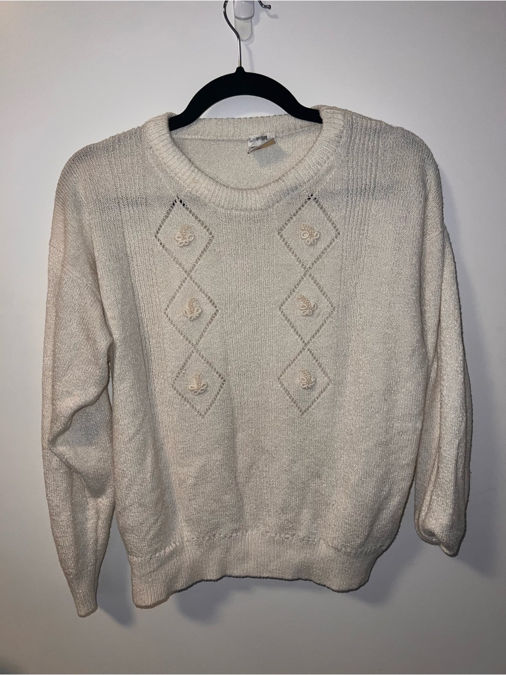 Vintage Cream Diamond-Detail Crewneck Sweater